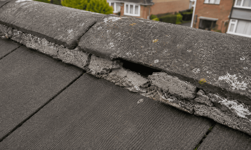 Storm damage on a residential roof