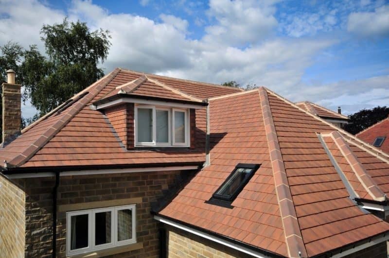 Close-up of a tiled roof surface
