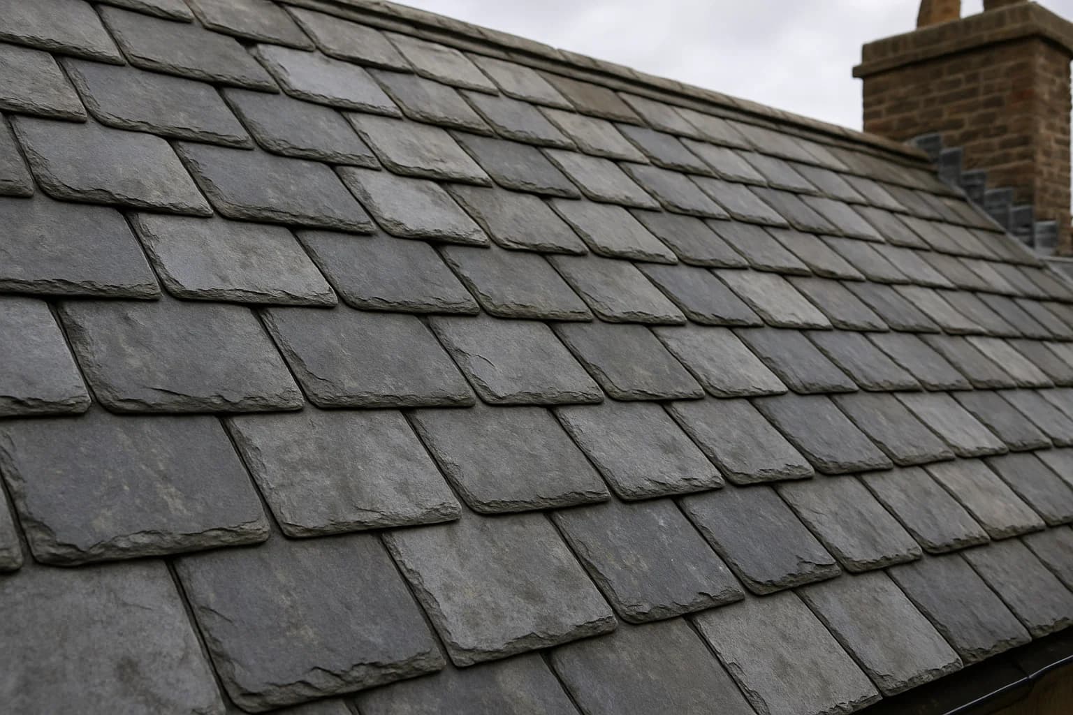 Close-up of natural slate roof tiles