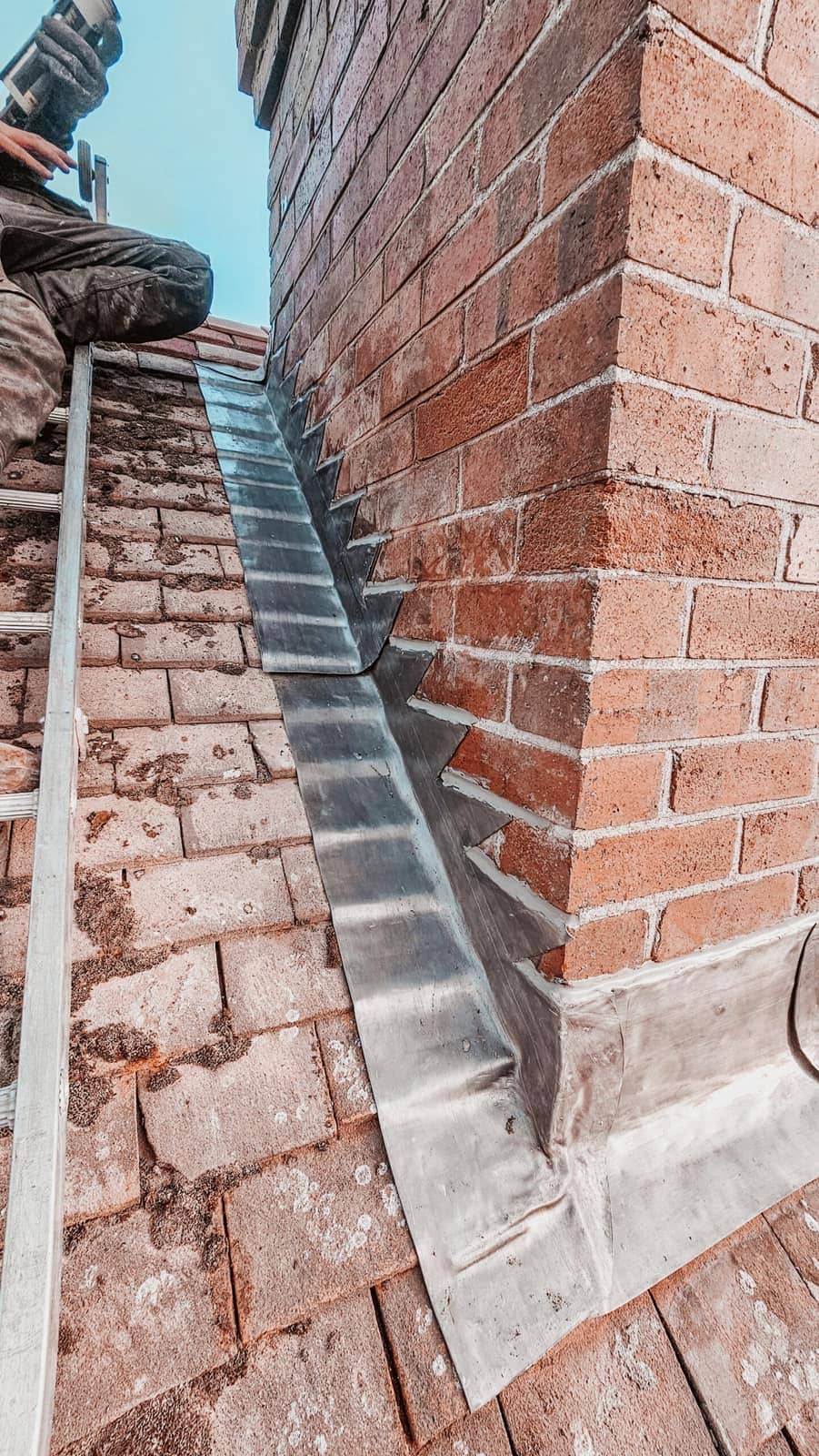 Leadwork around a chimney stack