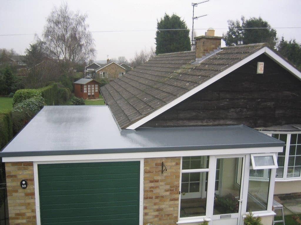 Bungalow with garage GRP fibreglass flat roof