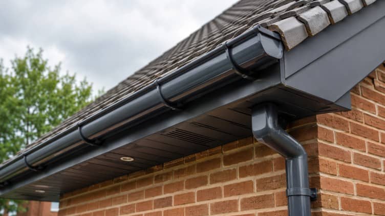 Fascia, soffits and guttering on a brick home extension