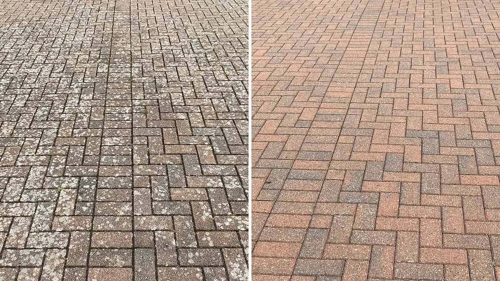 Clean patio in Reading after moss and algae removal