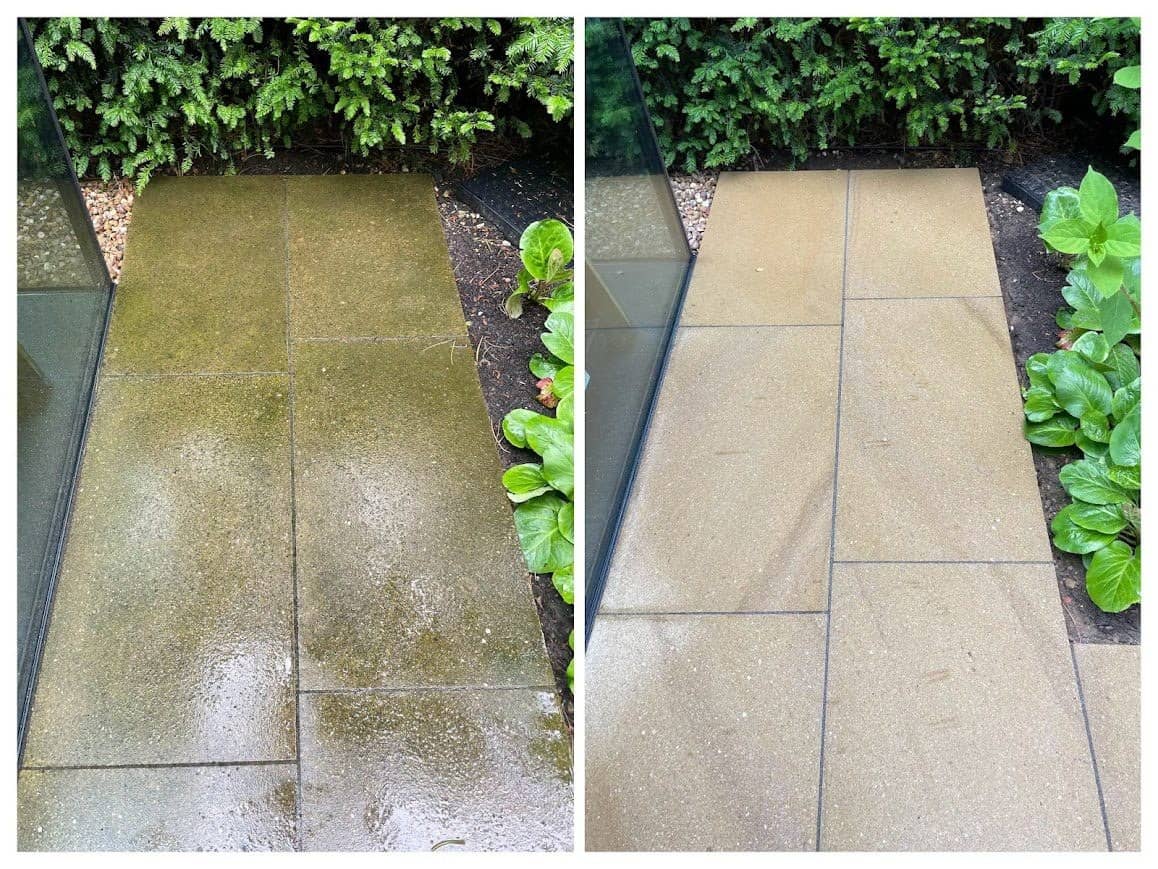 Freshly cleaned block paving driveway