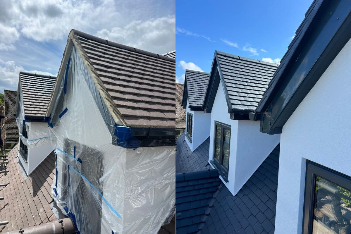 Pigment roof painting on a residential tiled roof